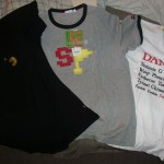 Click for full image. My new shirts, left to right - Pac-man, Rally-X and Resident Evil (Biohazard)