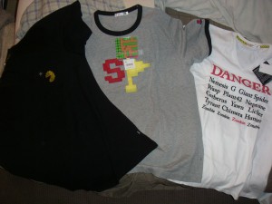 My new shirts, left to right - Pac-man, Rally-X and Resident Evil (Biohazard)