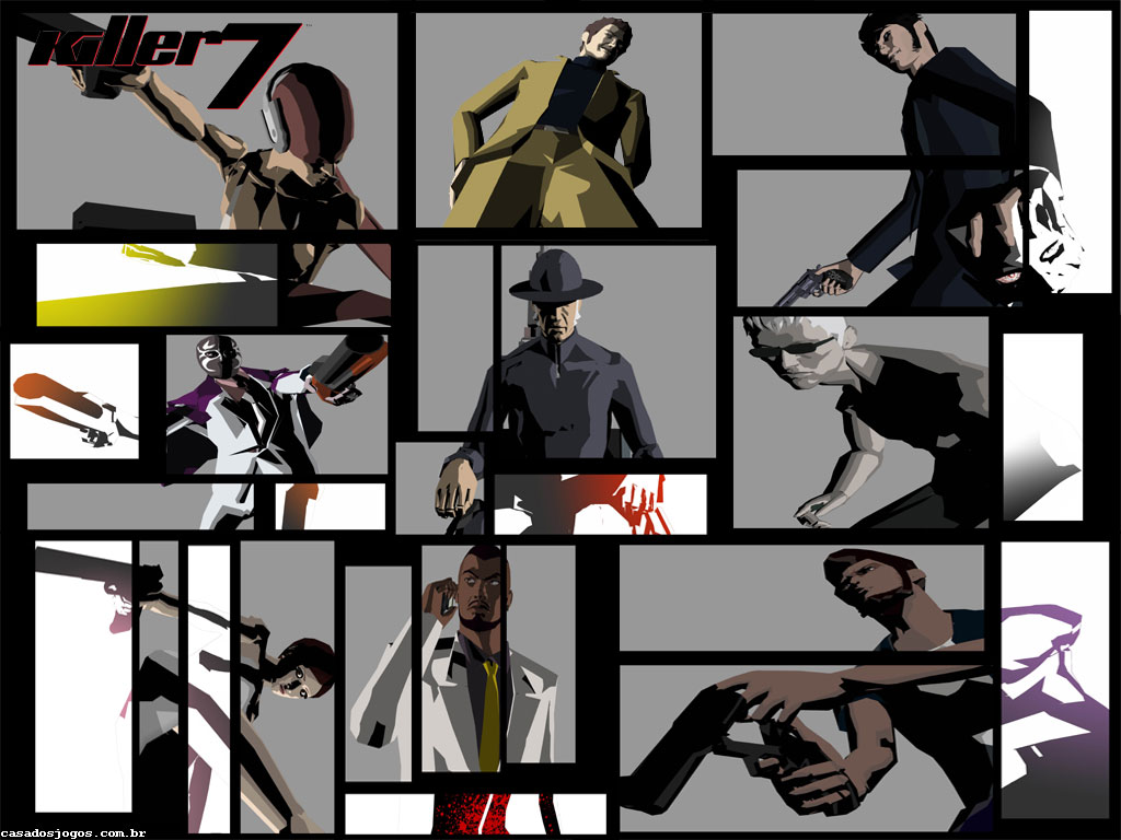 k7-team2 The members of the Killer 7 Syndicate, plus Harman (center) and Kun Lan (center top).